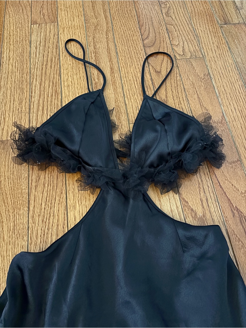 For Love & Lemons Black Mini Dress with Feather Trim - Picture 2 of 3